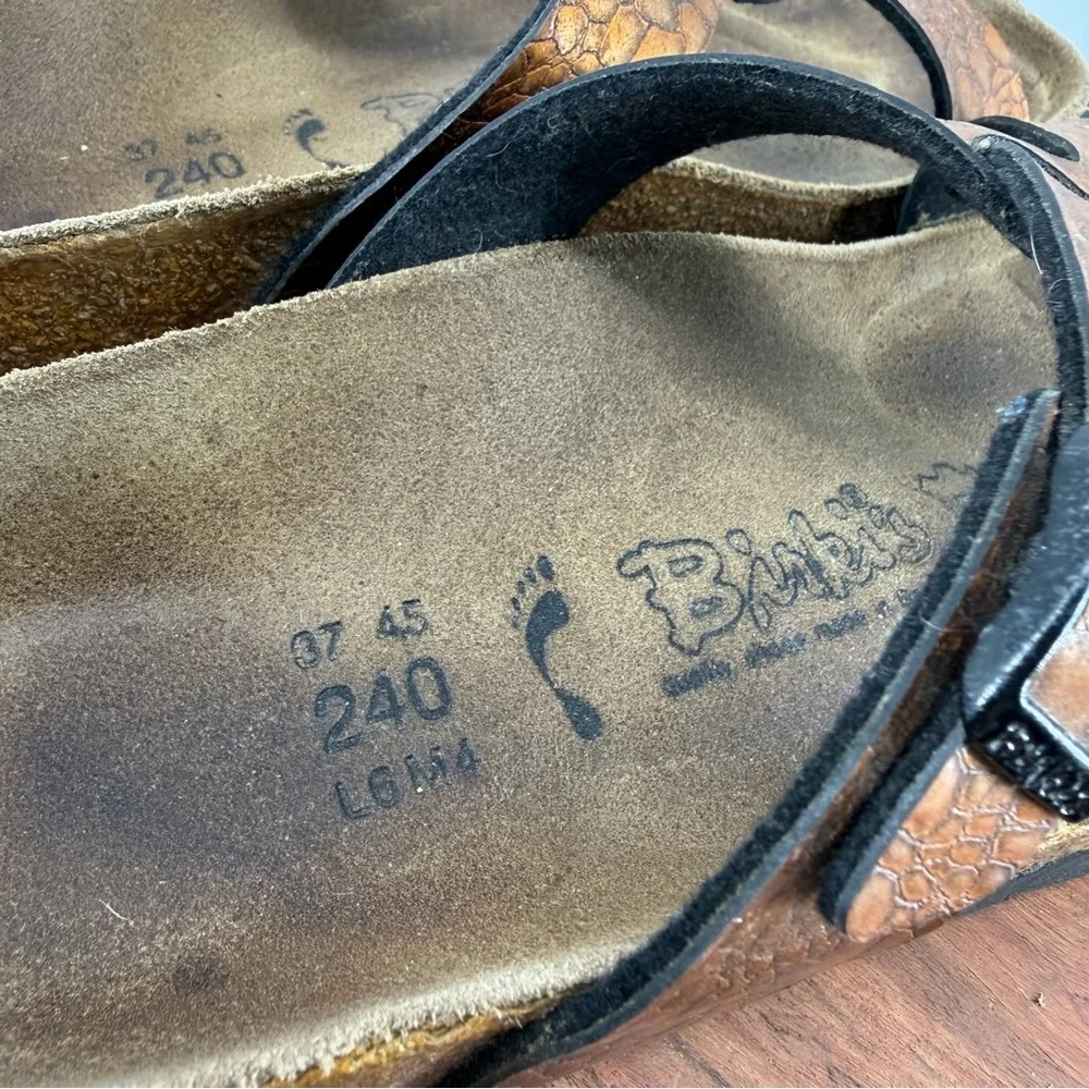 Birki’s by Birkenstock orange Bronze metallic snake cork leather sandals 37 US 6